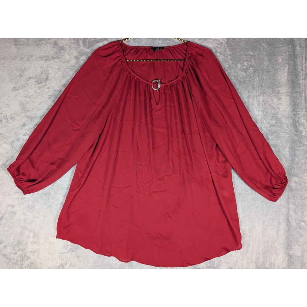 Sami‎ and Jo Womens Plus 1X Burgundy Chiffon Ring Detail Peasant Blouse Top Boho